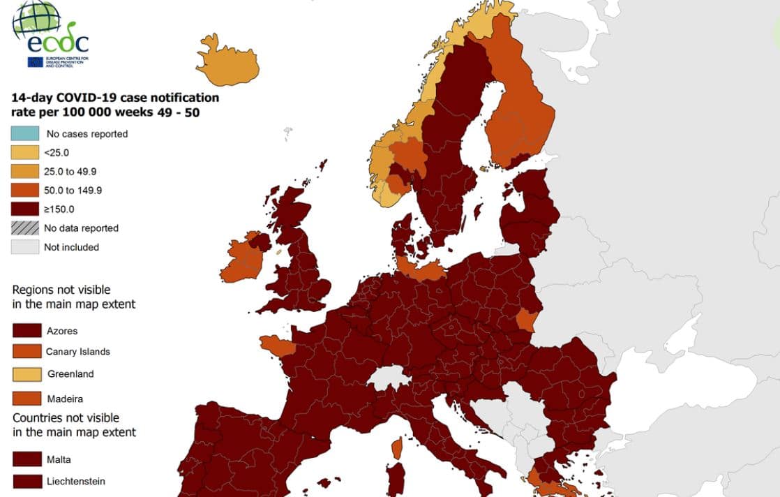 Euroopan lohduton koronakartta - yksi Suomen alue erottuu | Verkkouutiset