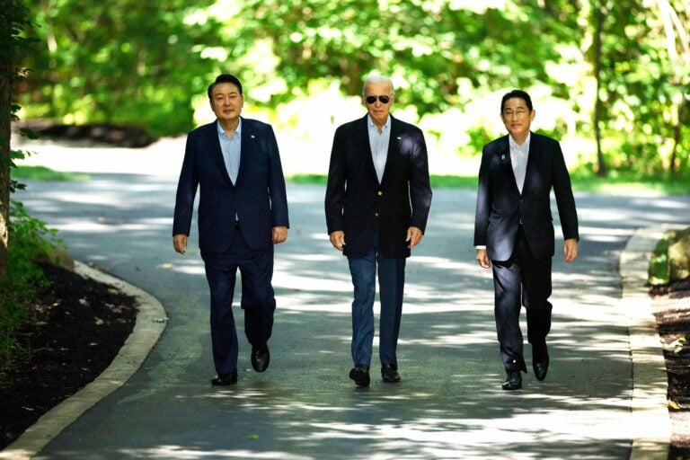 President Biden Holds Summit With Japanese And Korean Premiers At Camp David