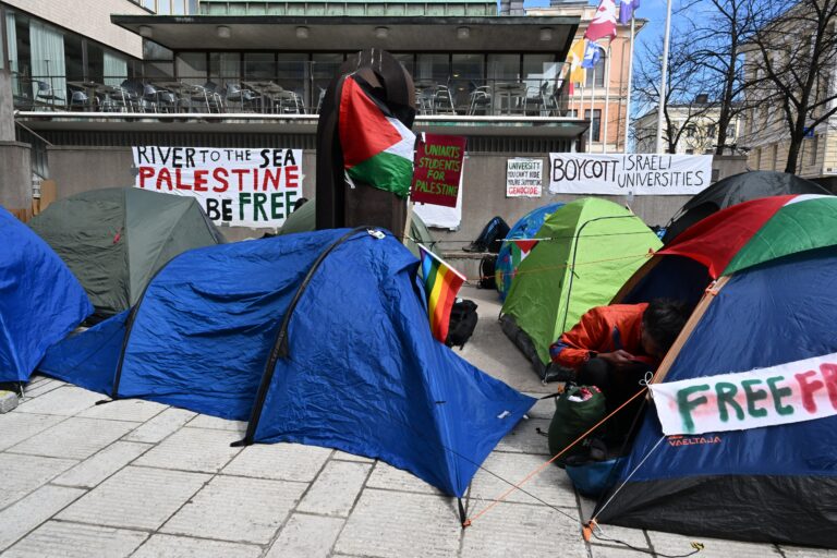 Students for Palestine -movement demonstrating outside Helsinki University