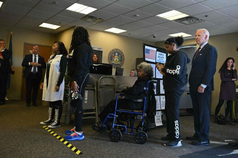 US President Joe Biden casts his early-voting ballot in the 2024 general election