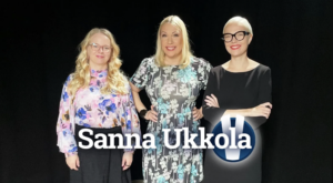 Sanna Ukkolan vieraina vasemmistoliiton puheenjohtajaehdokkaat Minja Koskela ja Laura Meriluoto. Kuva: Tuukka Ylönen