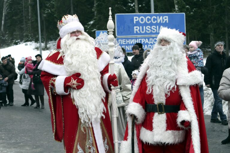 Santa Claus and Father Frost meeting at Fininish-Russian border